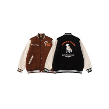 秋冬复古美式HUMAN 拼接皮袖棒球服ins夹克外套男女款情侣款