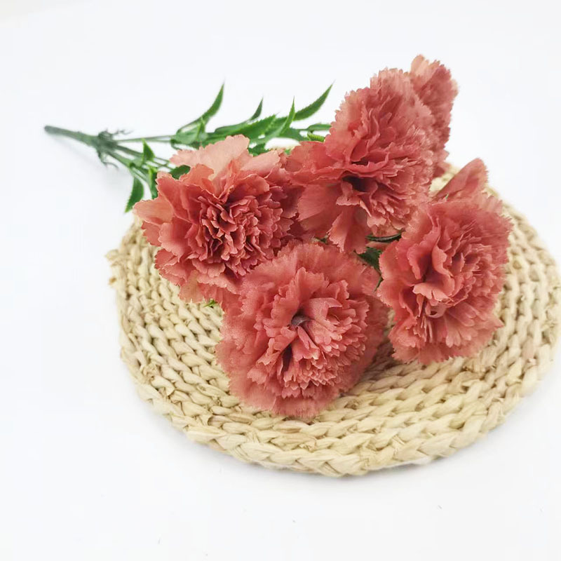 Xiaoyu Simulation Flower 7 Claveles Manlos de estilo europeo Ramo de claveles del día de la madre Paquete suave interior al por mayor