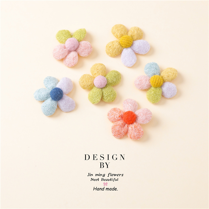 diy Fabric Plush Five-petal Flower Accessories Children's Socks Handmade Flower Accessories Clothing Accessories Wool Buckle Five-petal