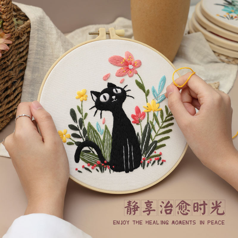 Nuevos productos originales gatos bordados diy material hecho a mano kit de paquetes Embroidery Kits Amazon transfronterizo