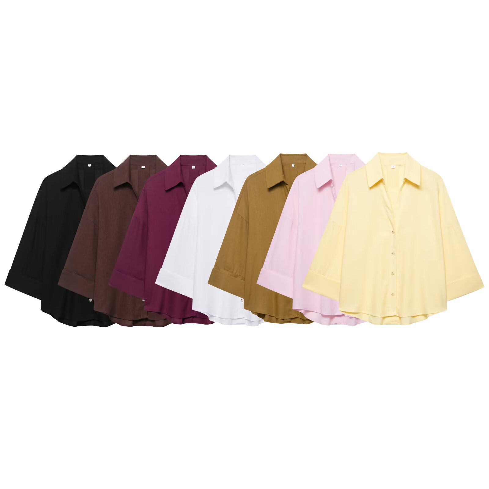 PB&ZA女装2025年秋季新款欧美风宽松休闲亚麻混纺宽袖衬衫3602710