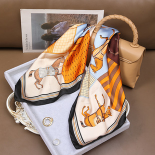 70*70 same style striped silk scarf women's small square scarf Korean style versatile professional small scarf summer thin decorative scarf