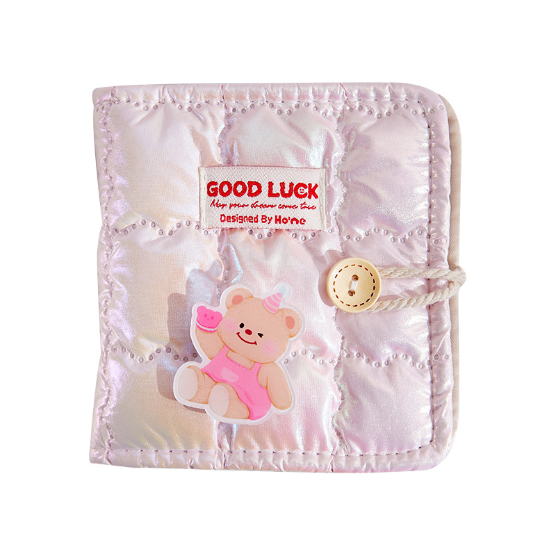 Libro de tarjetas de cuadrícula de primera casa de arte de tela brillante, niña linda, oso, láser, tarjeta pequeña de 3 pulgadas, álbum de fotos de hojas sueltas