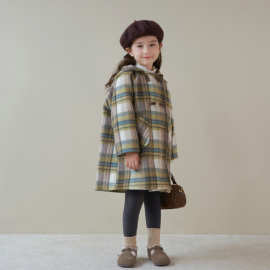 女童呢大衣2024冬季新款儿童洋气毛呢春秋外套宝宝连帽中长款上衣