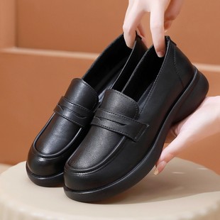 Soft Sole Long Non-slip Station Women's Shoes Leather Shoes for Work No Shoes KFC Black Women's Shoes for Women's Kitchen