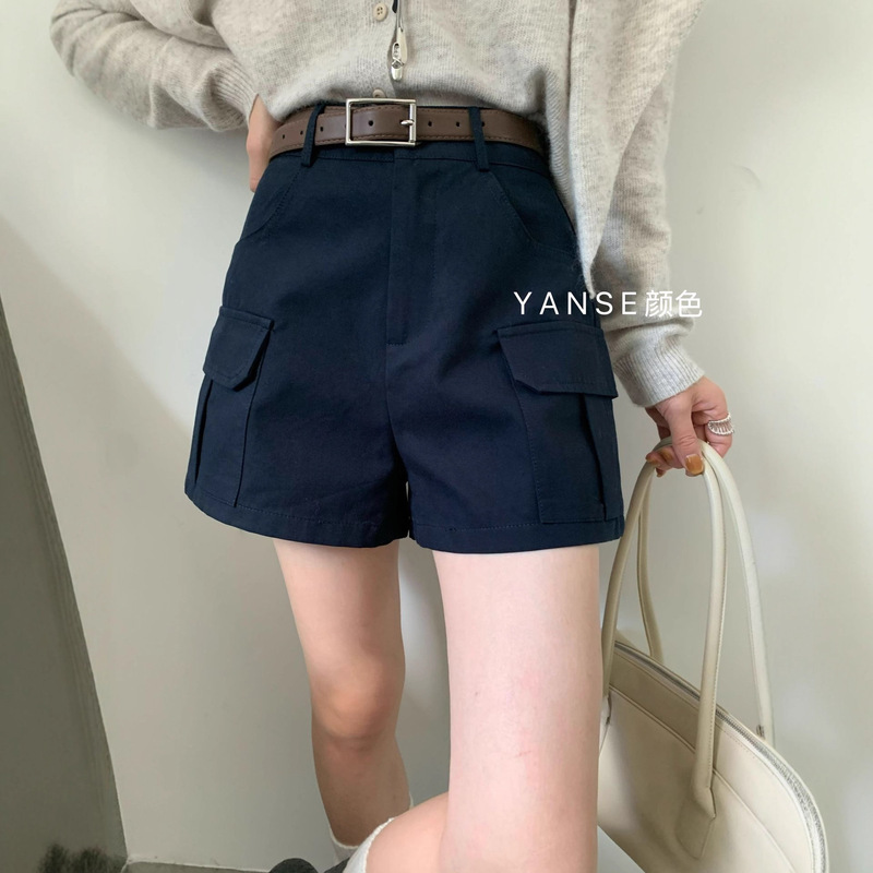 休闲工装短裤水洗棉复古女2025年秋季高腰小个子宽松A字休闲裤女|undefined
