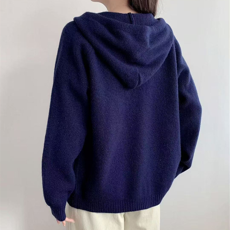 慵懒风大口袋连帽针织衫外套女2025秋冬新款韩系休闲百针织上衣女|undefined
