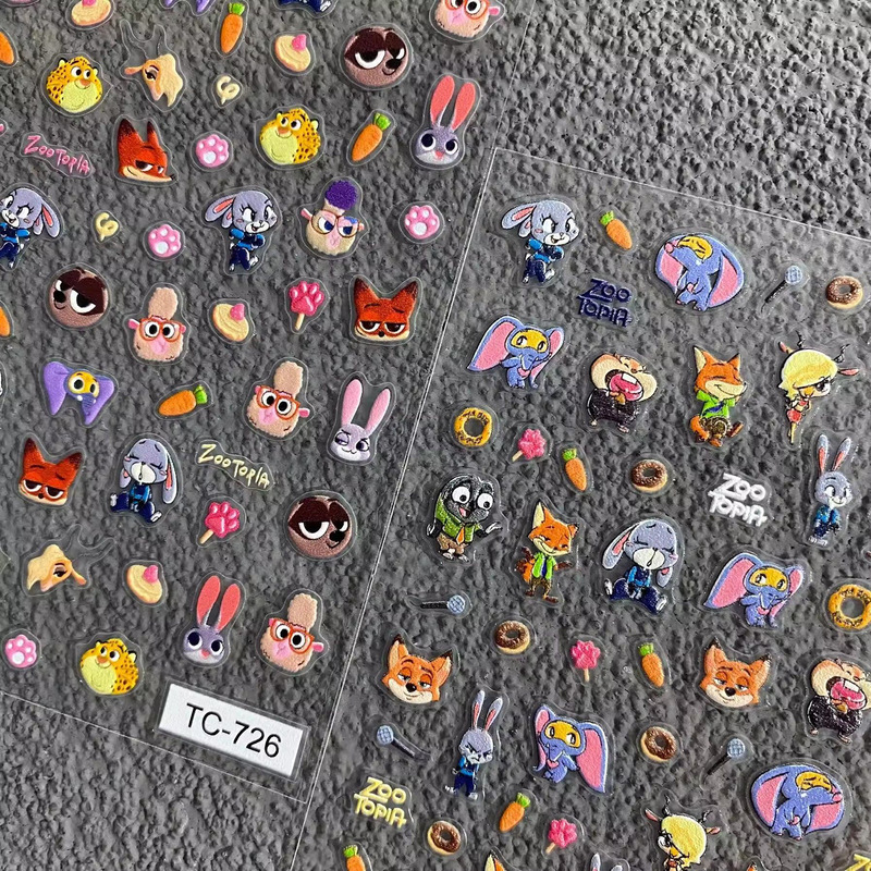 Cute Cartoon Zootopia Nail Art Stickers Embossed Judy Nick DIY Journal Ccd Nail Stickers Decorations