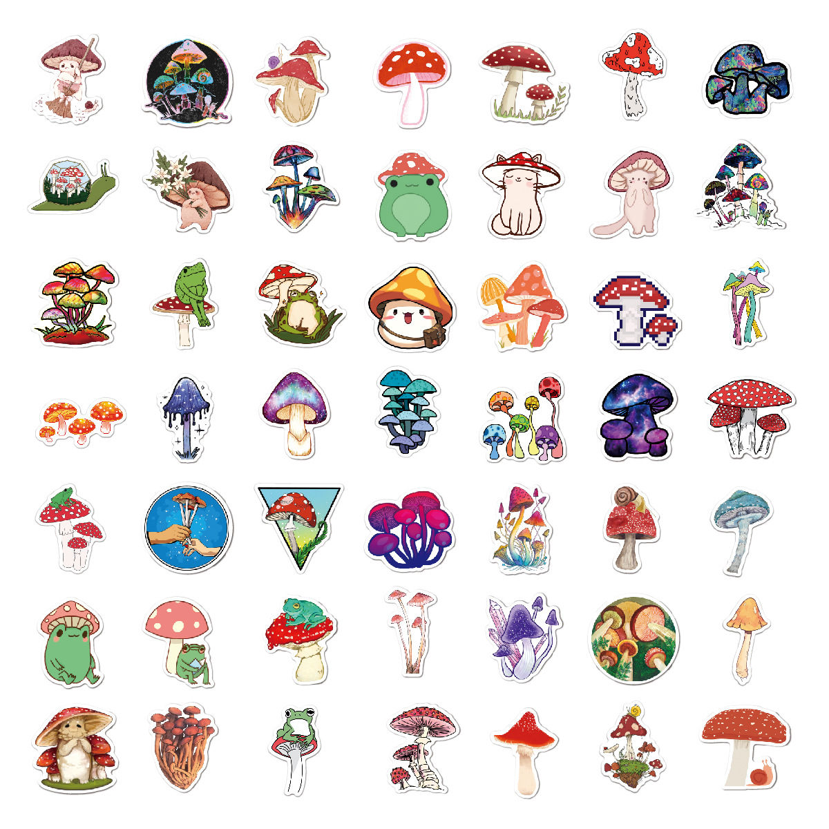 50 Sheets Of 100 Cartoon Mushroom Stickers Notebook Luggage Motorcycle Trolley Case Decorative Waterproof Stickers Batch display picture 2