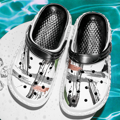 Croc Shoes Men's Trendy Summer Outerwear Outdoor Non-Slip Wear-Resistant Baotou Flip Flops Graffiti Parent-Child Style Beach Sandals with Treading Feeling