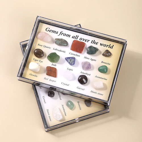 Jingdian Jewelry 15 Polished Rolling Stones Boxed Crystal Jade Semi-precious Ore Specimens Popular Science Ornaments Wholesale
