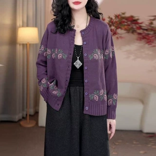 秋季新款针织打底开衫时尚休闲圆领宽松显瘦百搭毛衣外套女