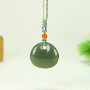 Xinjiang Hetian Jade Lake Water Green Material Sunny Peaceful Treasure Lock Pendant Women's Natural Jade Ruyi Necklace Small Jade Pendant