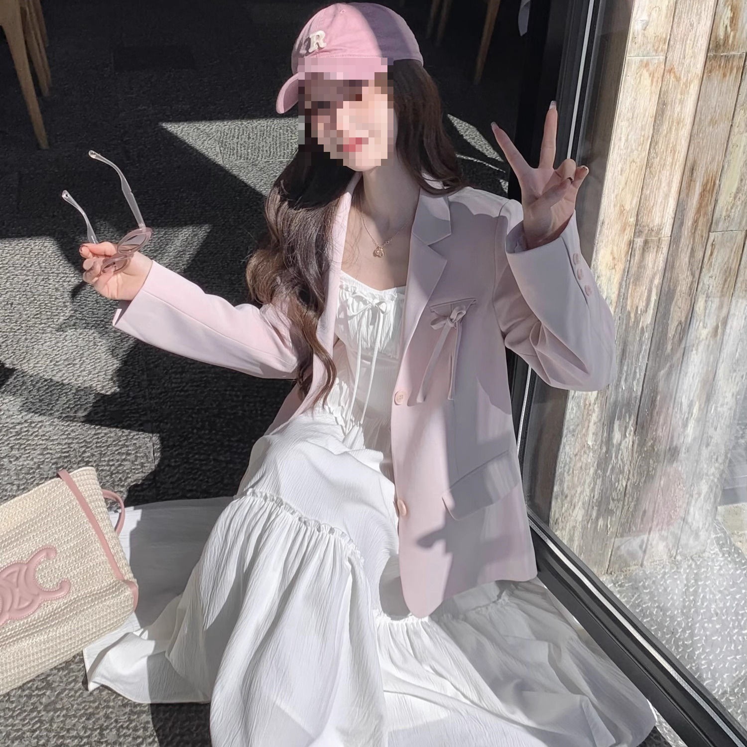 废土风粉色西装外套女春秋新款小个子韩版宽松休闲西服上衣女