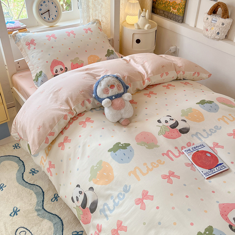 Juego de cama de dormitorio de estudiantes universitarios de tres piezas de algodón puro 2025 nueva ropa de cama con funda de edredón individual