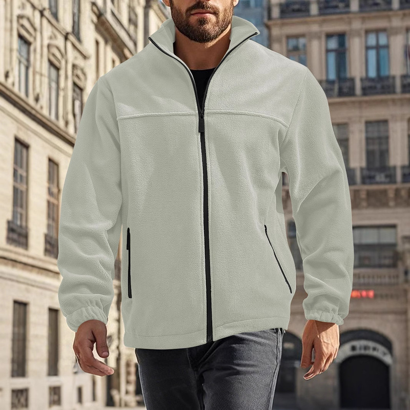 2025Temu New European and American Men's Fleece Polar Fleece Jacket Spring, Autumn and Winter Outdoor Zipper Stand Collar Jacket Top