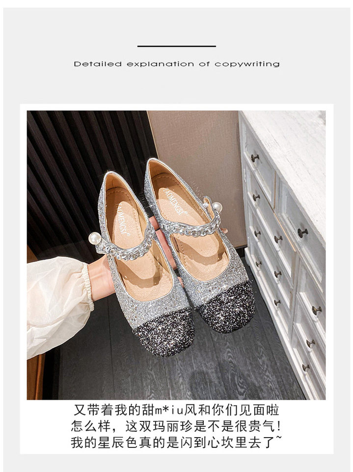 Giày Mary Jane nữ mũi vuông đế bằng phối màu ngọc trai, gót thấp 1–3 cm — Bạc phối đen, Đen bạc, Đen trắng chi tiết 7