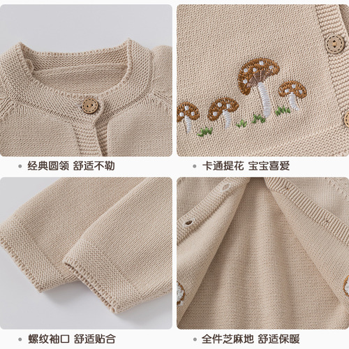 Mushroom-style Korean version baby sweater A-type autumn and winter pure cotton knitted baby sweater open jacket children's outerwear