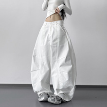 酷拽少女美式白色休闲卫裤hiphop高街嘻哈爵士舞裤垂感运动工装裤