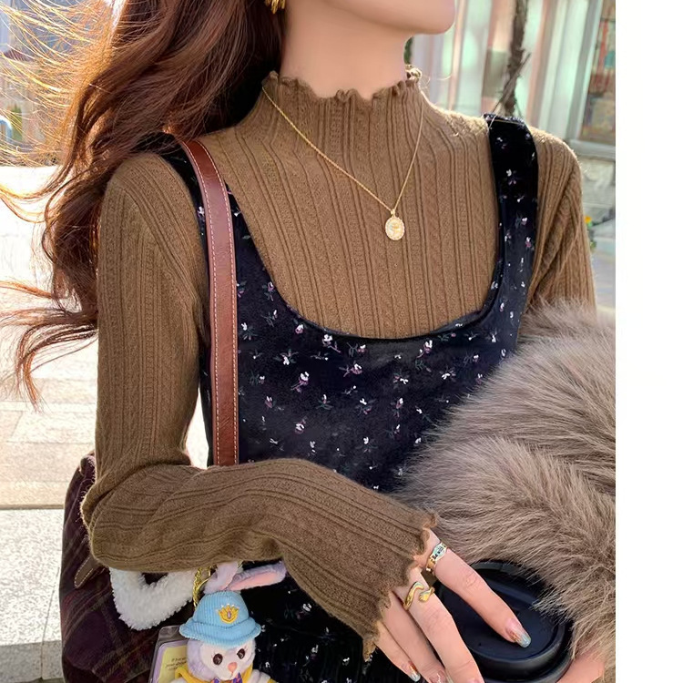 Half Turtleneck White Knitwear for Women in Early Autum New Korean Style Chic Ear-Shaped Slim Bottoming Shirt with Inner Top