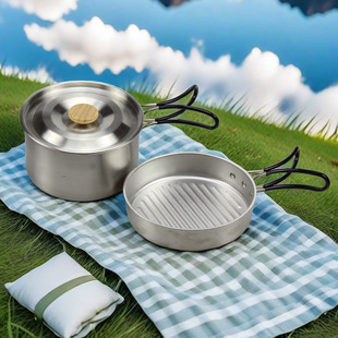 Cross-border Outdoor Cookware Camping Non-stick Pan 304 Camping suit Picnic Foldable Portable Frying Pan Soup Pot Cooking Pot
