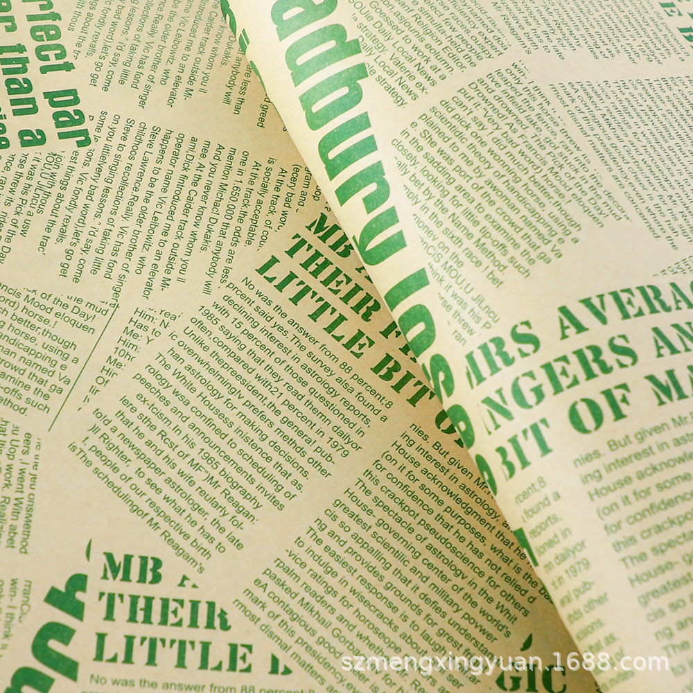 Periódico inglés Papel de fondo de papel kraft retro Papel de regalo de flores Caja de regalo Ramo Papel de regalo de flores