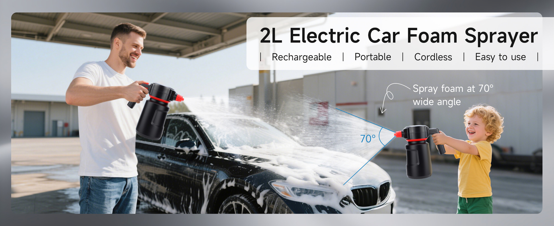Electric car wash foam sprayer, wireless charging high-pressure PA sprayer, portable car cleaning supplies sprayer