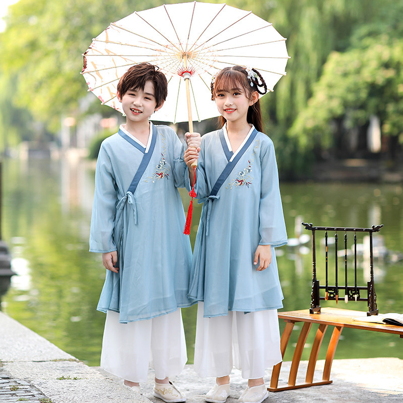 儿童春秋国学汉服新款男女童诗歌朗诵民国风唐装六一合唱表演服