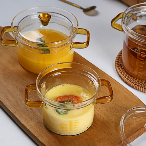 High-Temperature-Resistant Glass Steamer for Egg Custard, Baby Food Supplement with Measuring Scale, Transparent Double-Handle Bowl, and Small Stew Pot with Lid for Bird's Nest Desserts