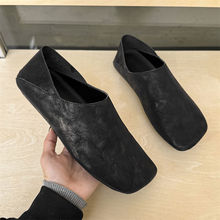 方头乐福鞋男女同款潮牌一脚蹬德比鞋夏季透气复古平底真皮豆豆鞋