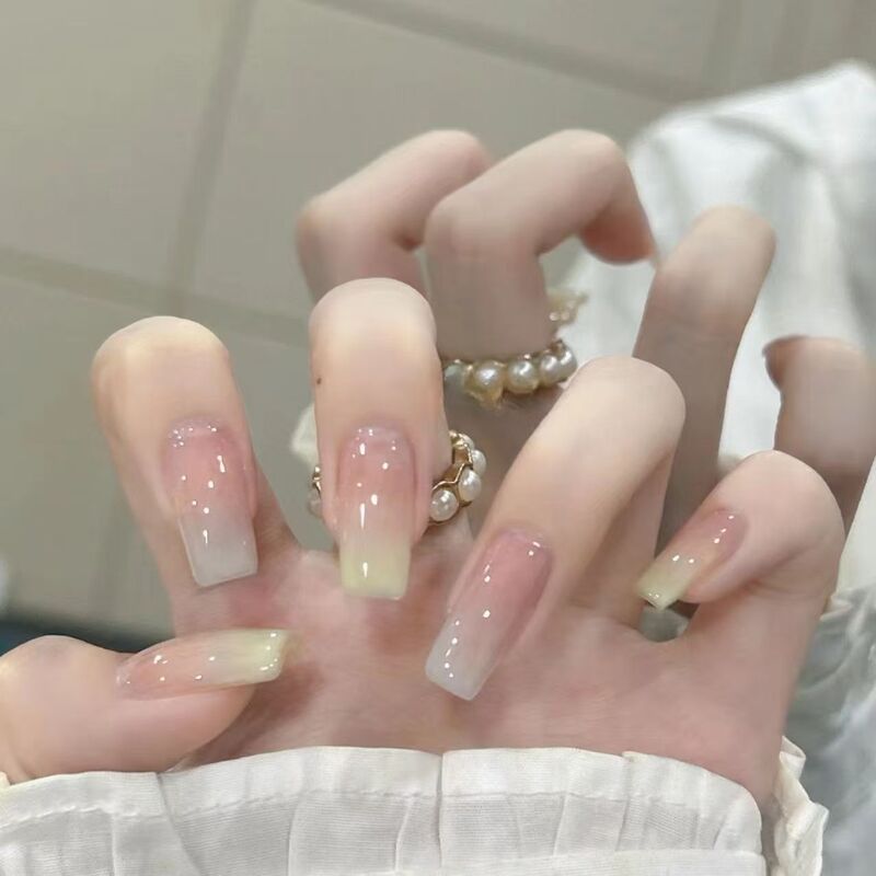 Pure Hand-Wearing A Spring and Summer Dopamine Macaron Color Gradient Nail Art Little Red Riding Book Same Fake Nail Patch