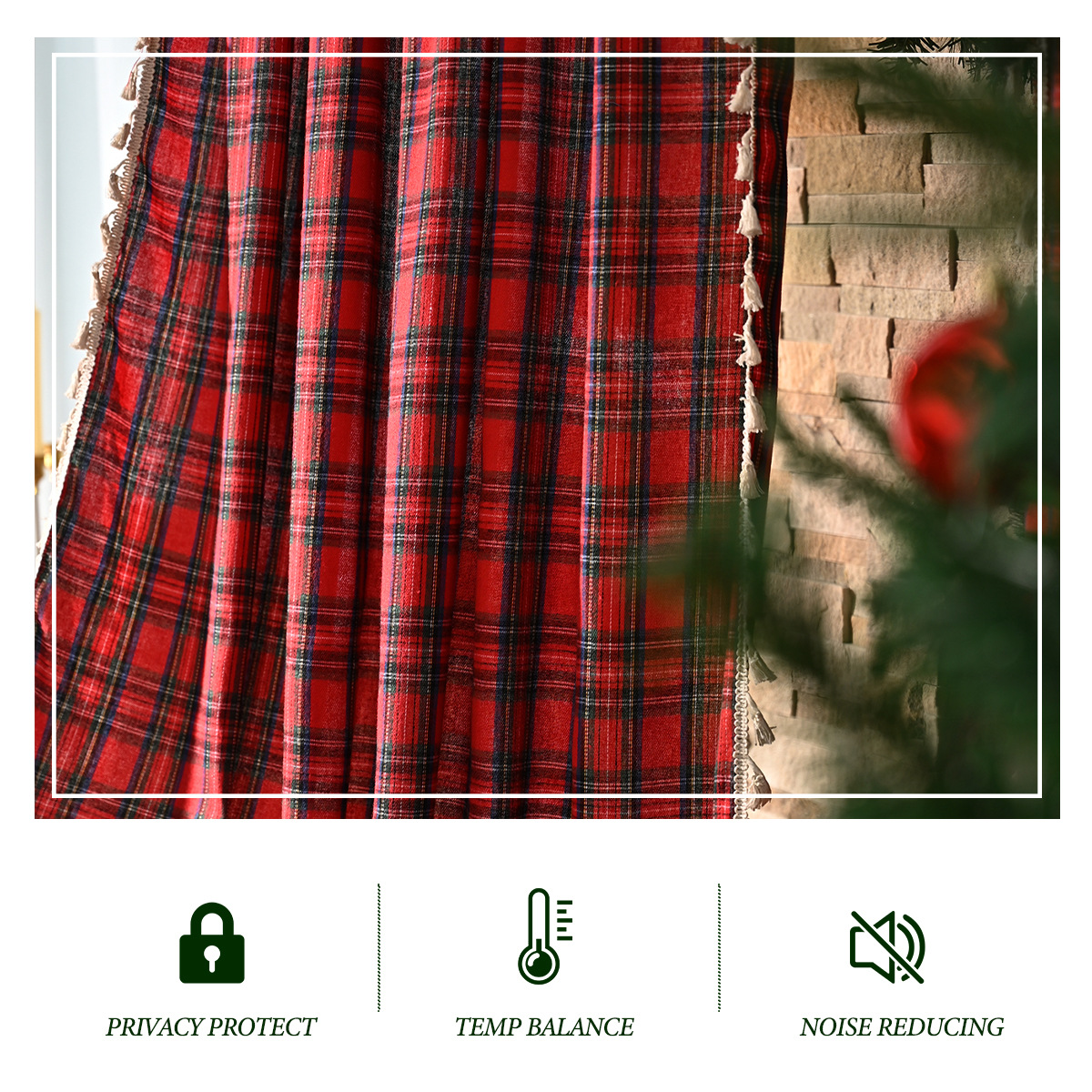 Transfronterizo escocés rascadas cortinas de encaje cortinas navideñas americanas cortinas retrógradas cortinas de cuadros rojos