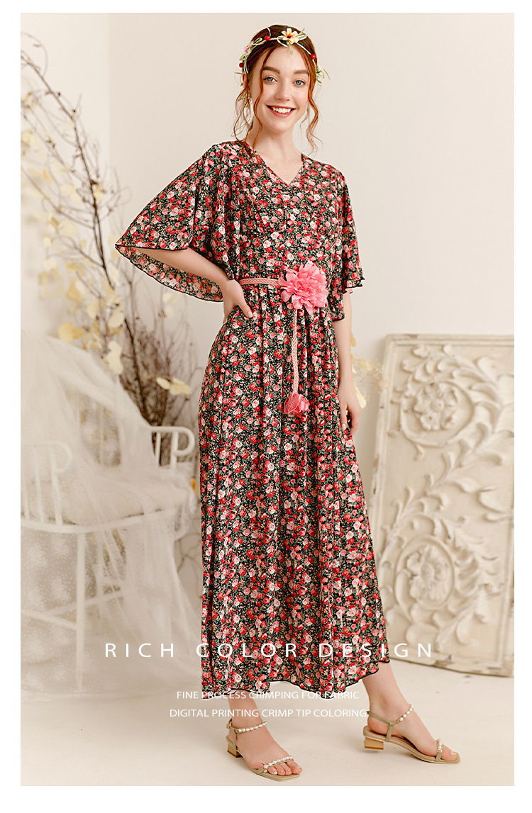 floral chiffon long-sleeved dress  NSXS35817