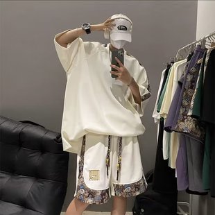 Summer New Chinese Style Suit Men's Loose Fashionable Handsome Matching Fashionable Brand Short-sleeved T-shirt Shorts Two-piece Fashionable Set