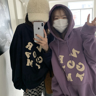 Velvet Hooded Sweatshirt for Women in Autumn and Winter Loose Korean Style New Ladies Student Tops Women's Southeast Asia Foreign Trade