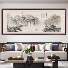山水画客厅挂画办公室装饰画中式沙发背景墙手绘国画靠山水墨壁画