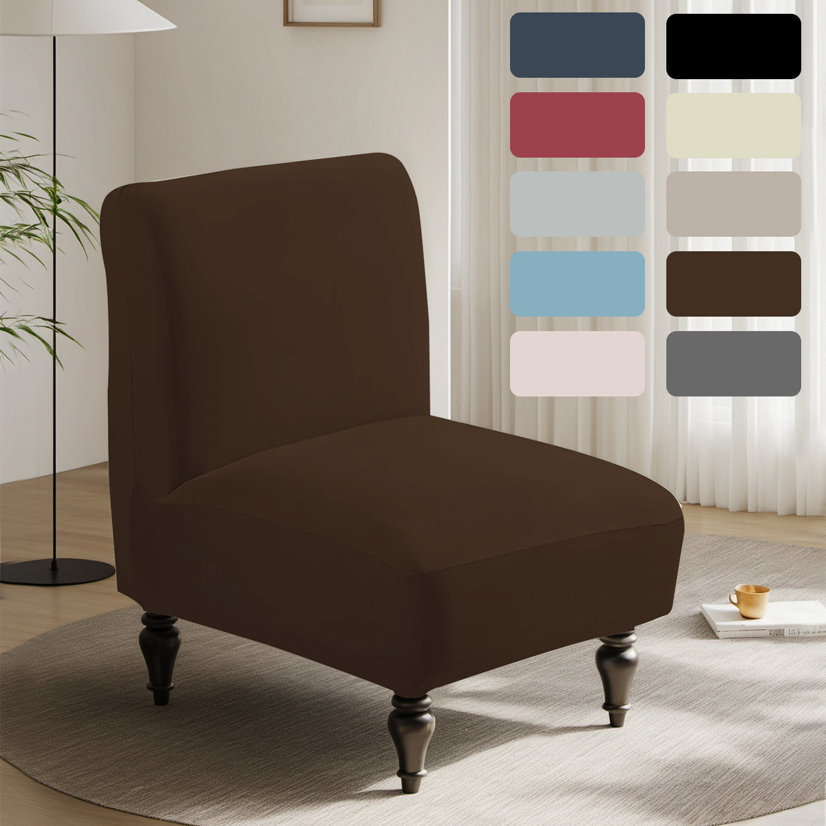 Nuevo transfronterizo 75D seda de leche impermeable taburete grueso cubierta elástica cubierta de silla de hotel de color sólido universal cubierta de sofá único