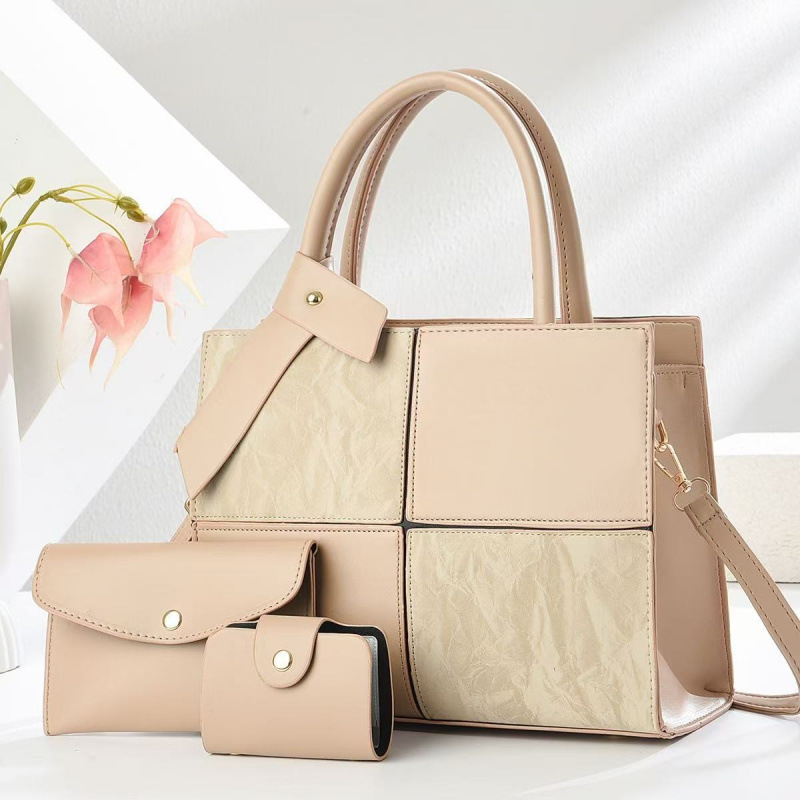 Bolsa de mujer combinada de tres piezas 2025, nueva bolsa de mano de mujer de empalme, bolsa de hombro de gran capacidad para viajar