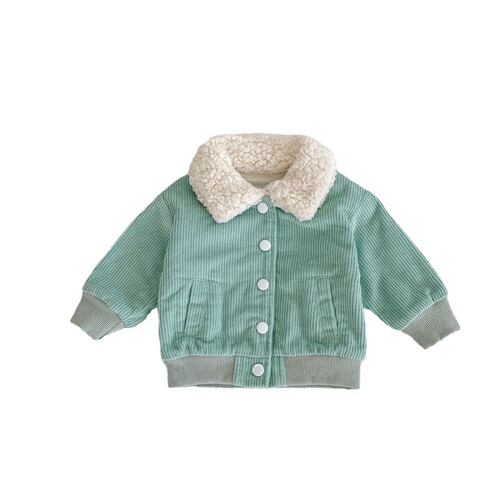  Autumn and Winter Versatile Infants and Girls Baby Corduroy Plush Lapel Cardigan Long Sleeve Top Jacket