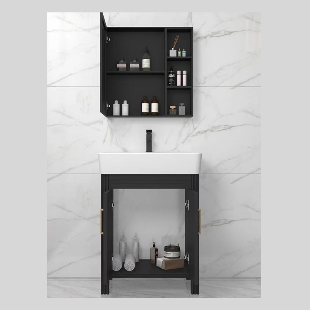 Gabinete de baño de aluminio espacial grueso pequeño tipo piso gabinete de lavabo combinado balcón cerámica integral lavabo