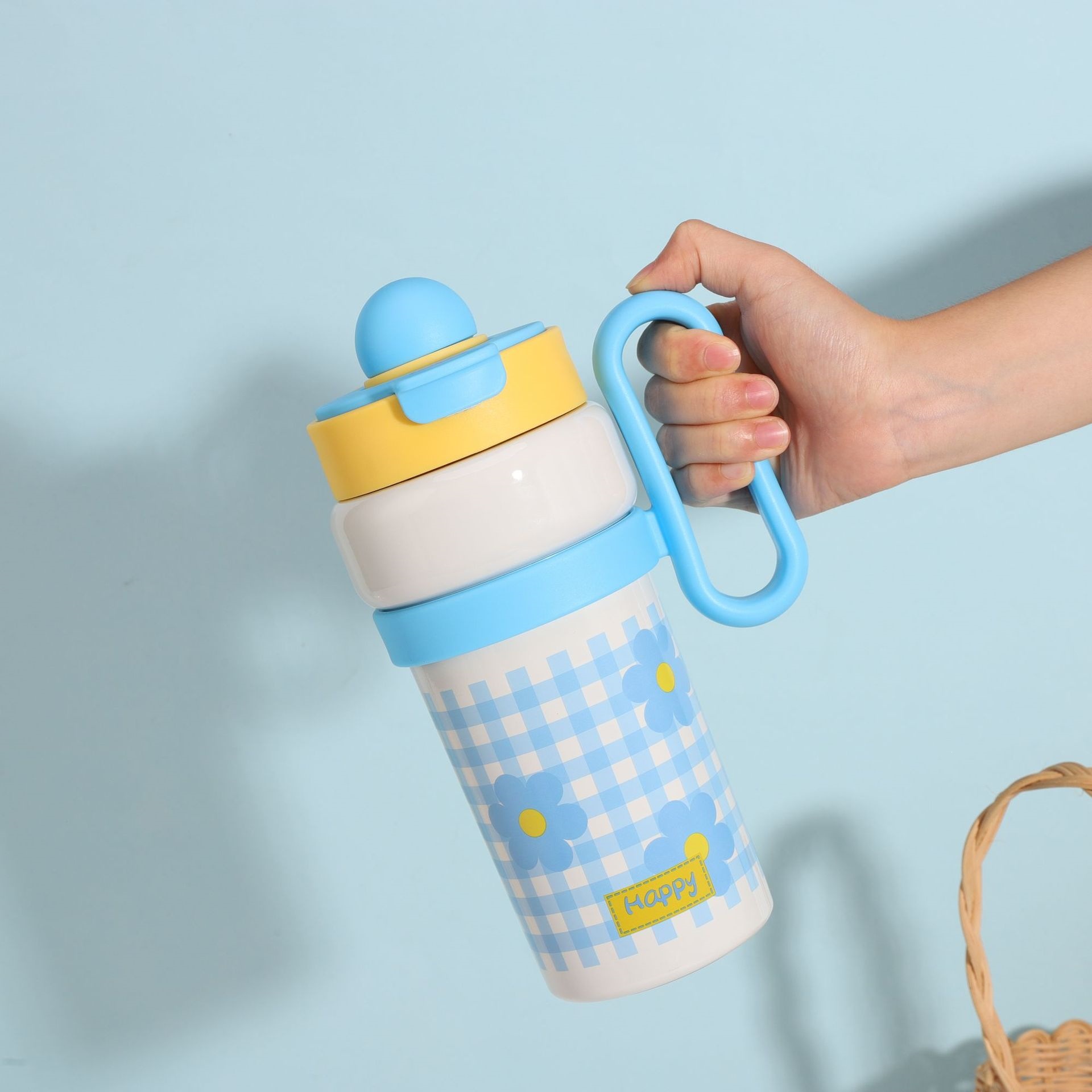 Taza de dopamina portátil de alto valor de cara, taza de paja portátil de doble cubierta, taza de aislamiento al vacío de acero inoxidable 316