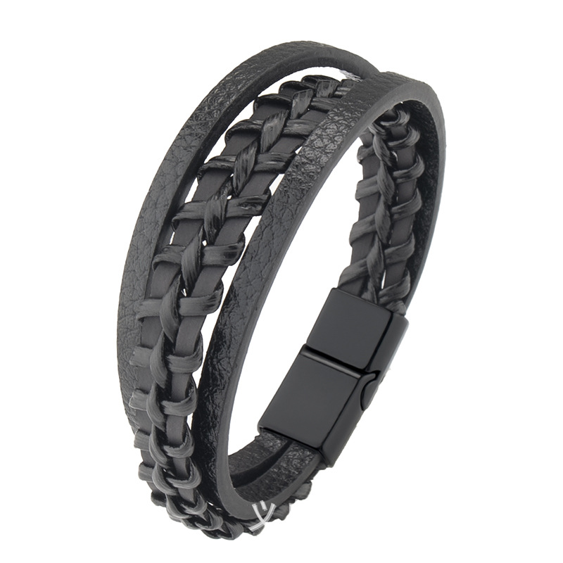Geometric Pattern Simple Style Geometric Pu Leather Alloy Plating Men's Bracelets Men Cord & Leather Bracelets