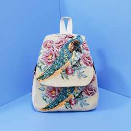 刺绣包帆布沙发布双肩包女旅游休闲金丝绣花新款背包