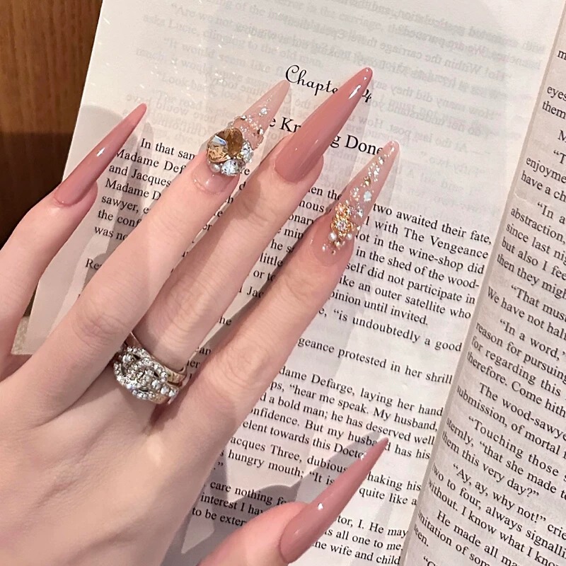 New Chinese-Style Huanhuan Nude Pink Enamel Heavy-Duty Nail Protection Gelu Temple Nail Art Wearable Nails Xiaohongshu Popular Wearable Nail Pieces