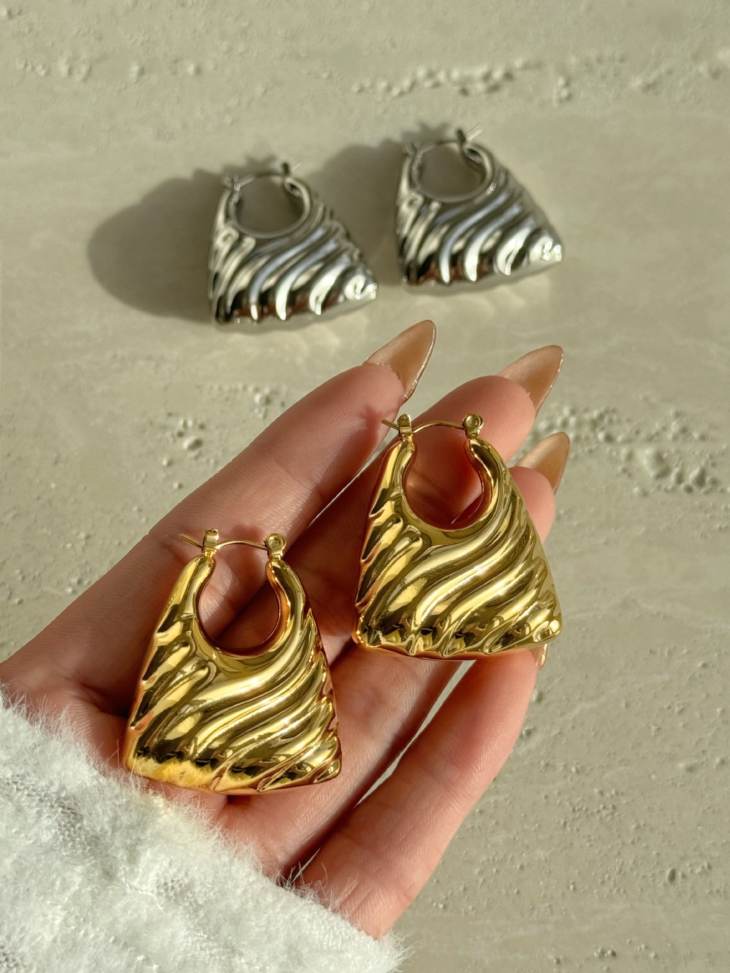 1 Pair Quantity 1 Pair IG Style Geometric Titanium Steel 18K Gold Plated Earrings