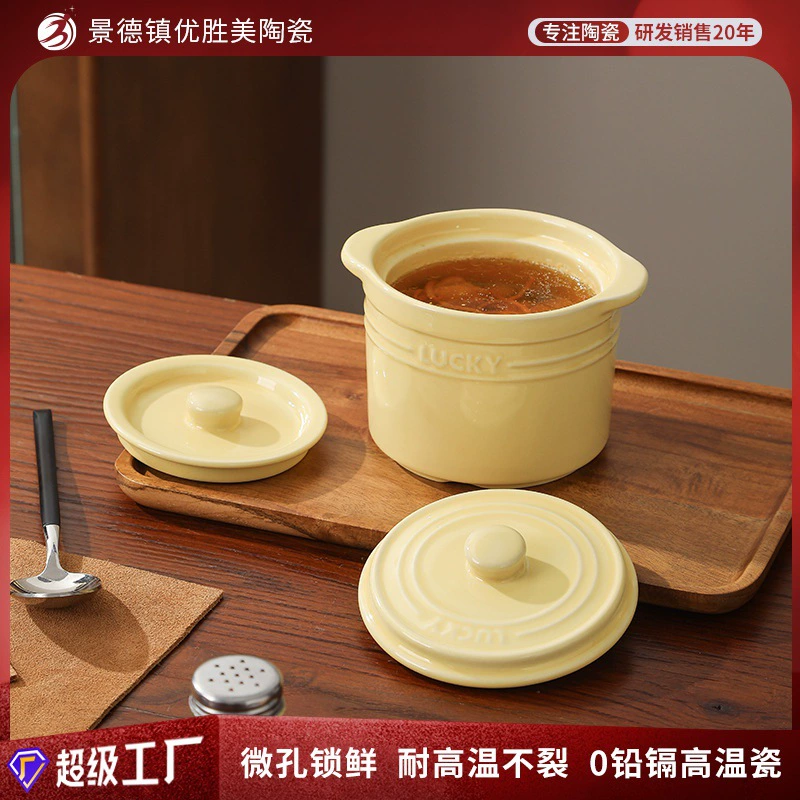 Керамическая водонепроницаемая кастрюля для домашнего использования с двойной крышкой и двумя ручками, водонепроницаемая кастрюля для птичьего гнезда, специальная чашка для яичного пудинга, кастрюля большой емкости