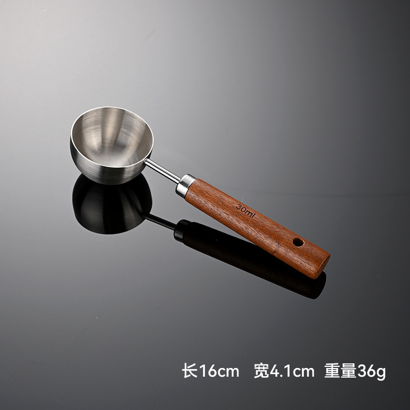 埃恩304不锈钢圆底相思木量勺15ml30ml烘焙调料勺定量勺咖啡刻度|undefined