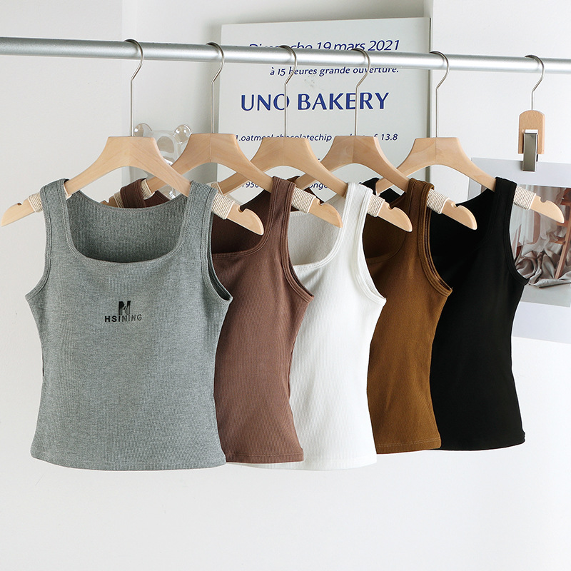 Otoño e invierno chaleco térmico de terciopelo sin costuras taza fija de las mujeres calefacción ropa interior térmica de doble cara cepillado fondo cuadrado cuello superior