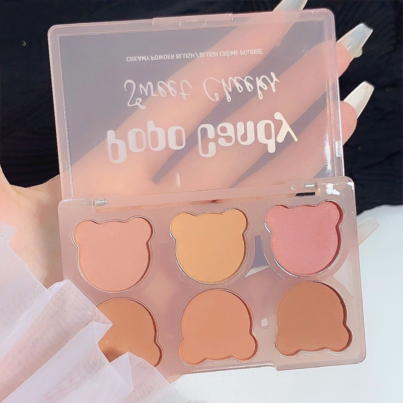 POPO CANDY Six-color Bear Blush Palette, Blush, Highlight, Shadow, Contouring all-in-one Palette, Facial makeup Tiktok undefined