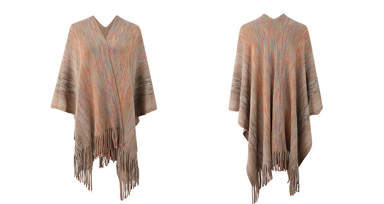 imitation cashmere striped cape fringed hem knitted cardigan shawl nihaostyles clothing wholesale NSMMY84054
